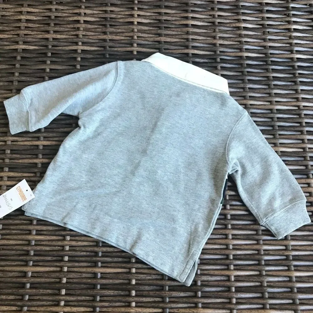 Gymboree Football League Rugby Stripe Shirt 3-6 mo Gray Navy Green Cream‎